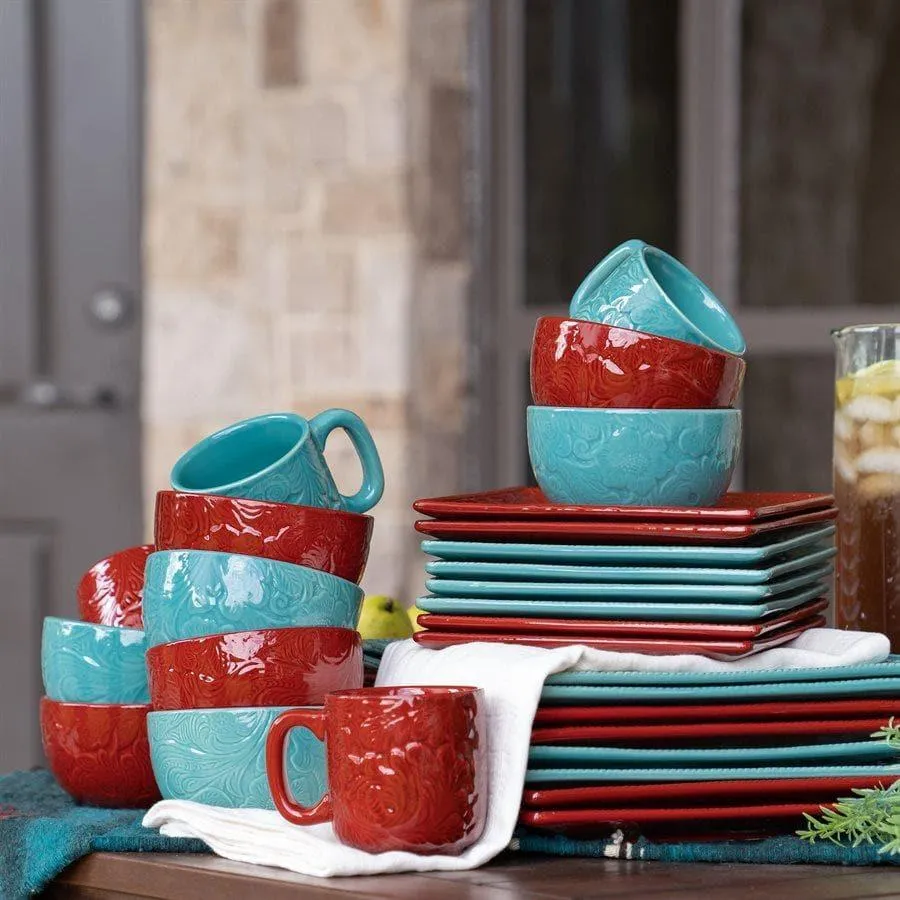 Turquoise Embossed Dinnerware Set