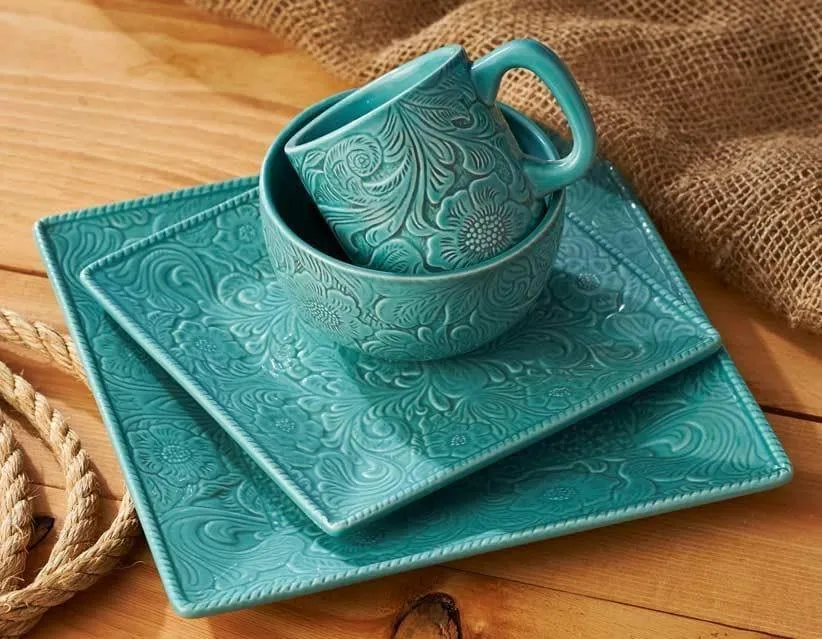 Turquoise Embossed Dinnerware Set toilet seat cover, slow close seat