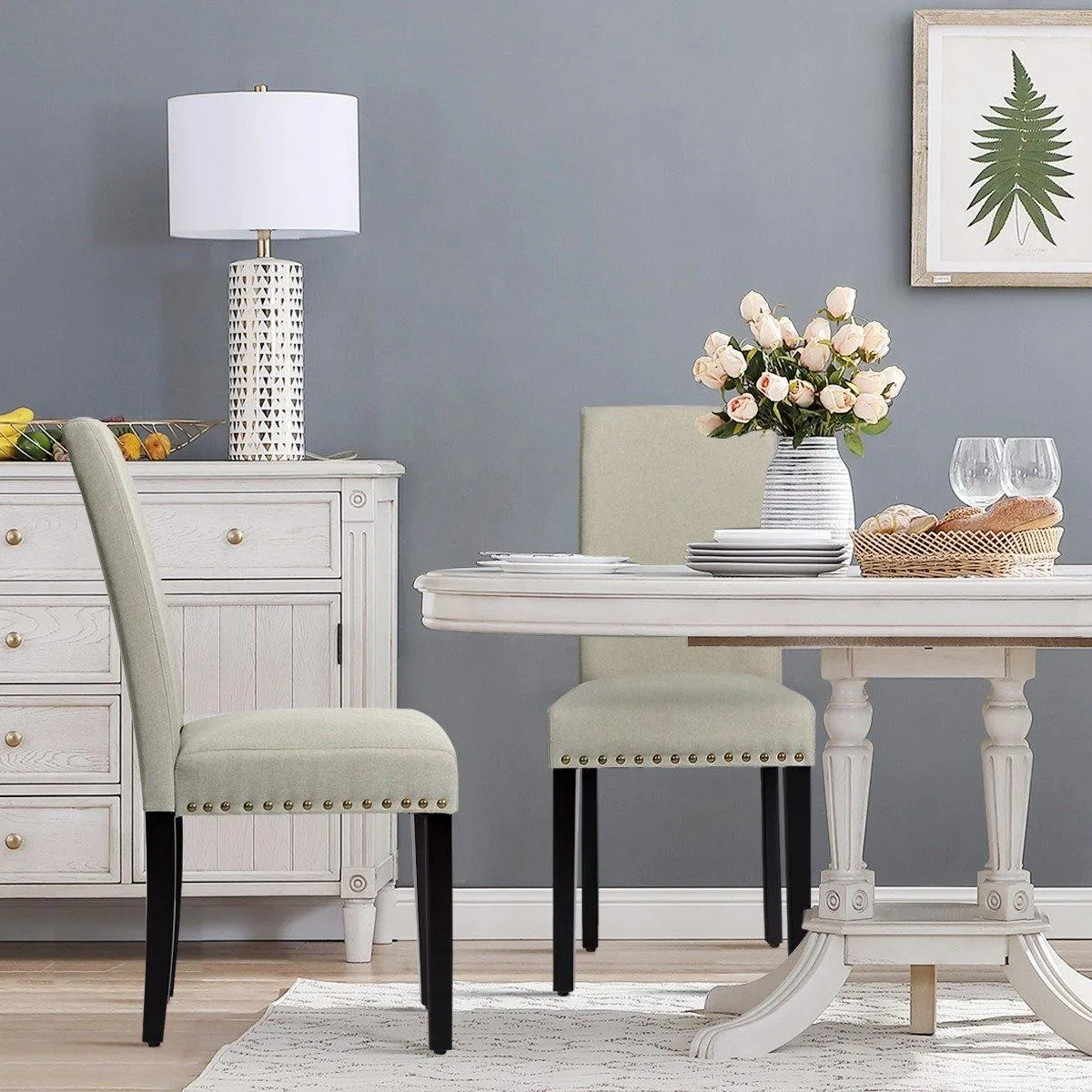 Upholstered Dining Chairs Set of 2 or 4, Fabric Side Chairs w/Wood Legs