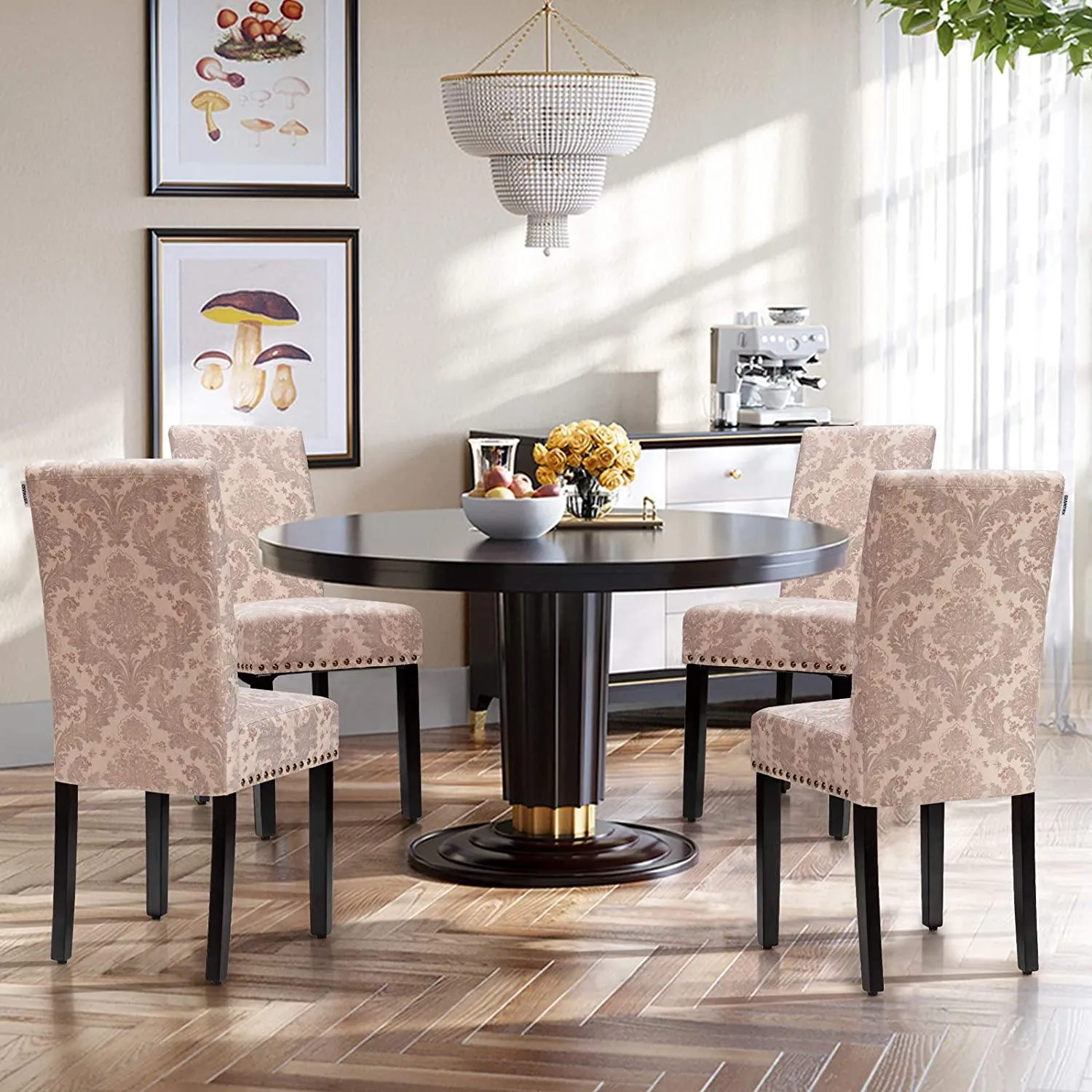 Upholstered Dining Chairs Set of 2 or 4, Fabric Side Chairs w/Wood Legs