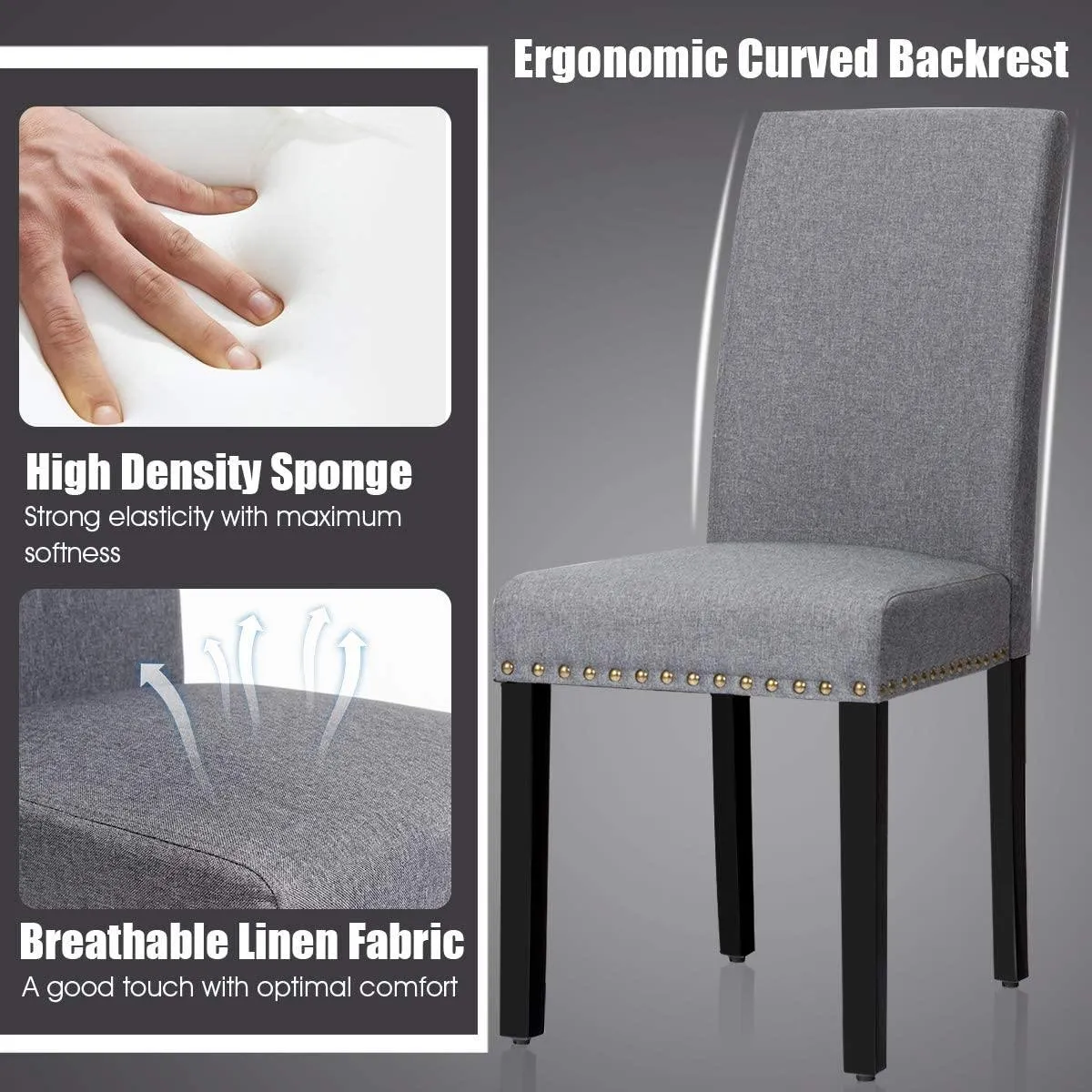 Upholstered Dining Chairs Set of 2 or 4, Fabric Side Chairs w/Wood Legs