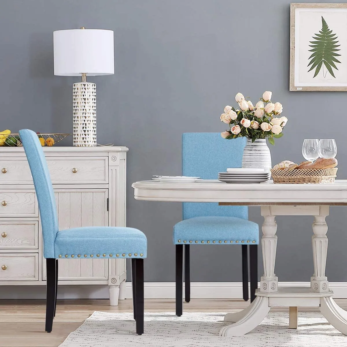 Upholstered Dining Chairs Set of 2 or 4, Fabric Side Chairs w/Wood Legs