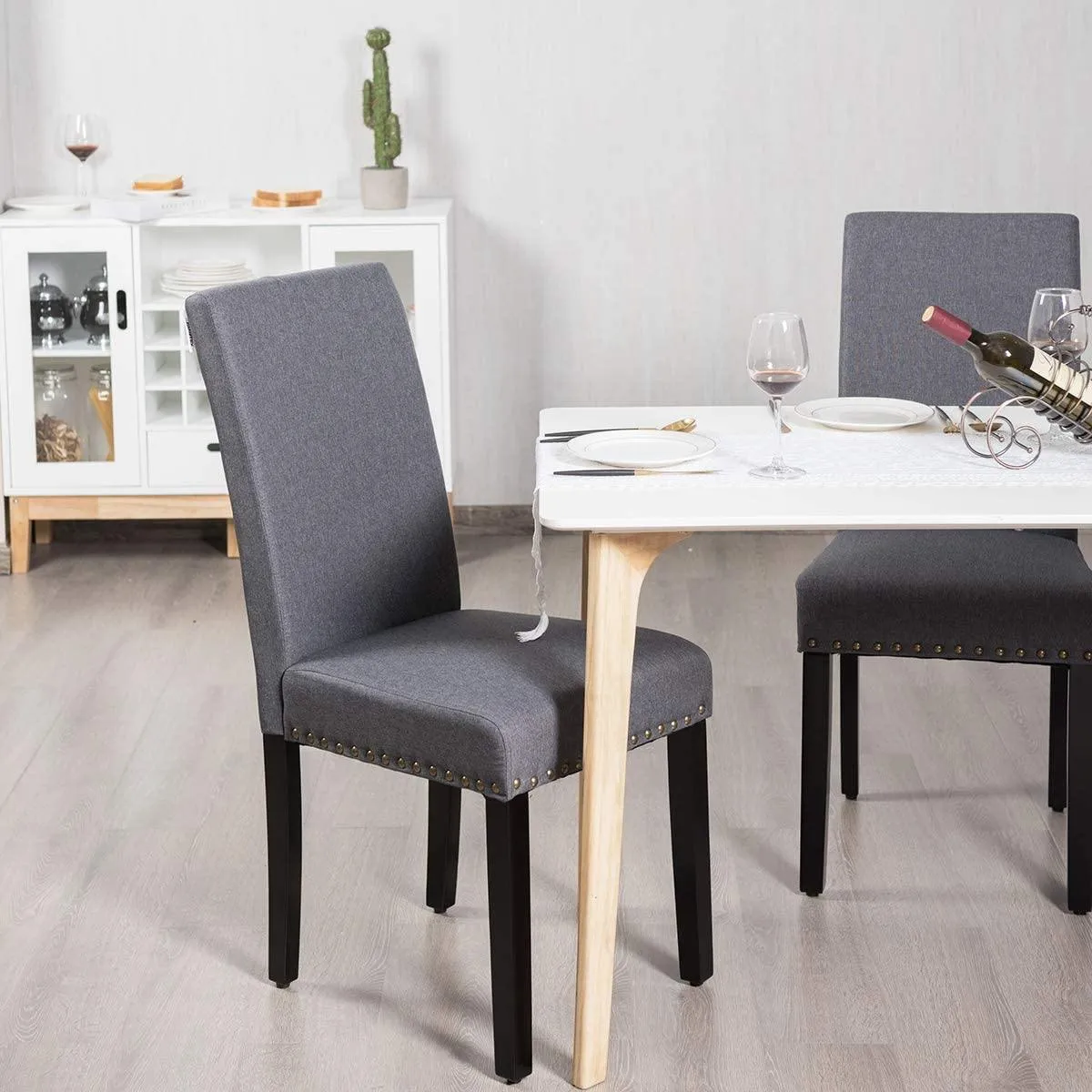Upholstered Dining Chairs Set of 2 or 4, Fabric Side Chairs w/Wood Legs