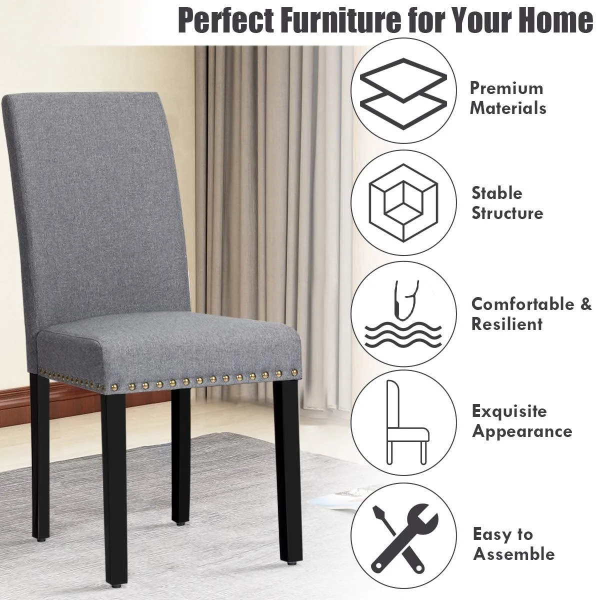 Upholstered Dining Chairs Set of 2 or 4, Fabric Side Chairs w/Wood Legs