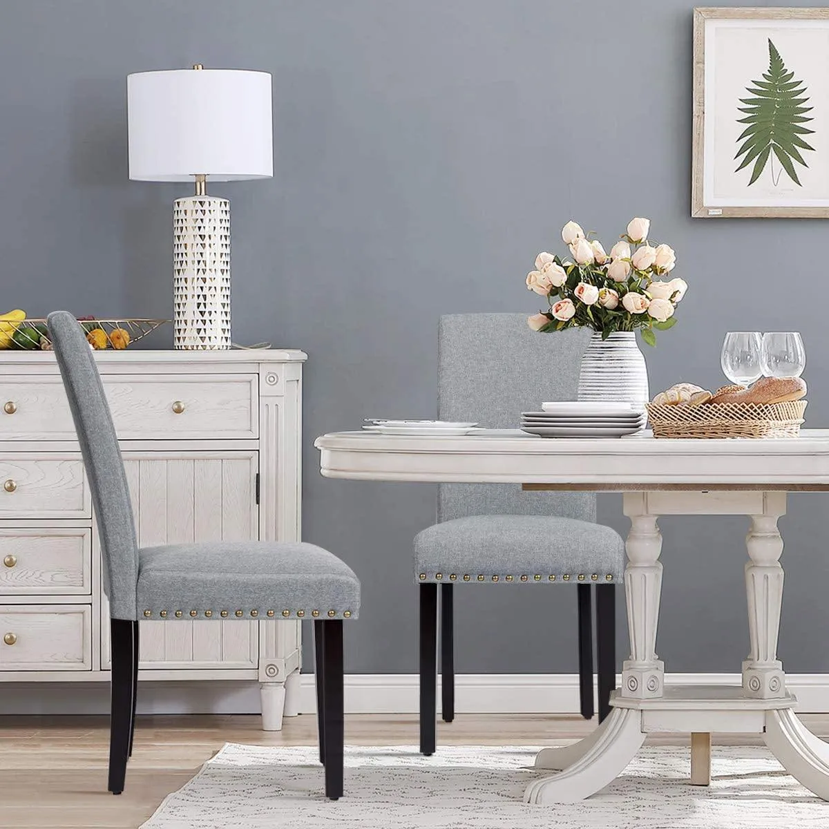 Upholstered Dining Chairs Set of 2 or 4, Fabric Side Chairs w/Wood Legs