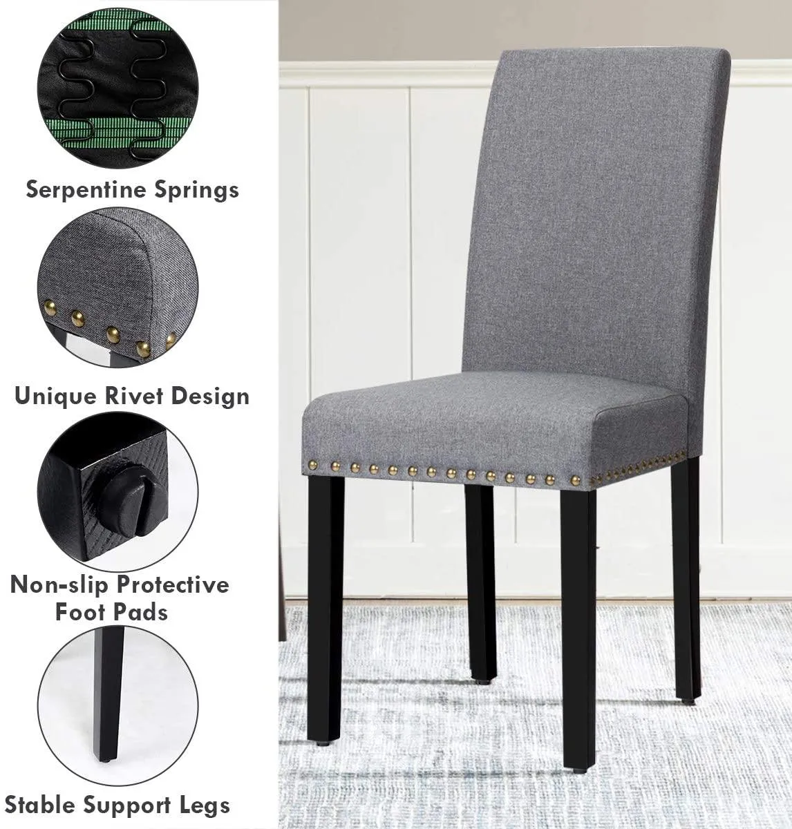 Upholstered Dining Chairs Set of 2 or 4, Fabric Side Chairs w/Wood Legs