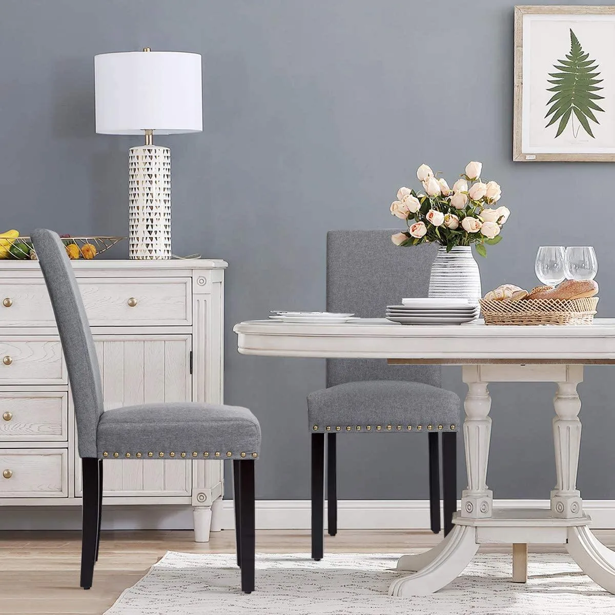 Upholstered Dining Chairs Set of 2 or 4, Fabric Side Chairs w/Wood Legs