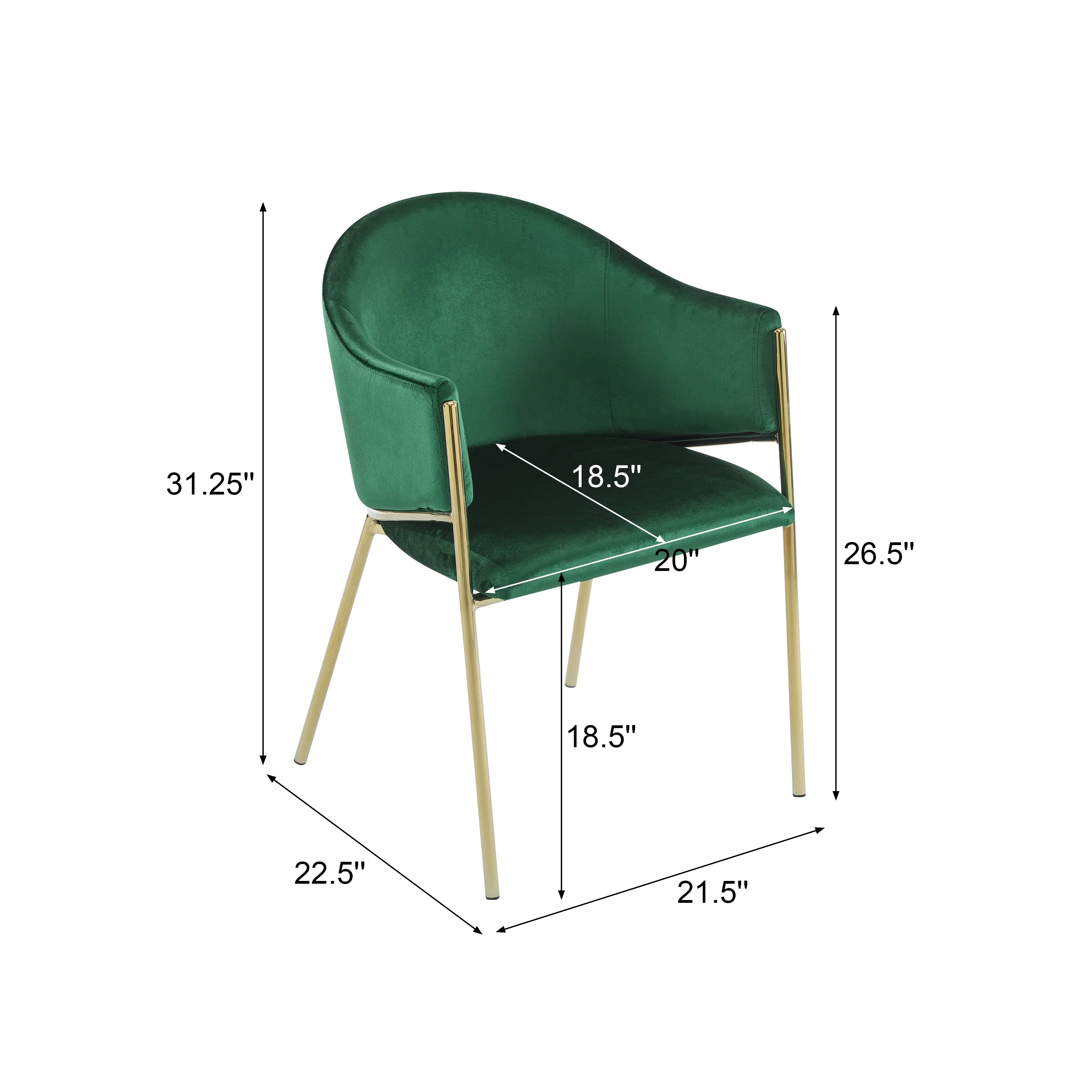 Velvet Dining Chairs with Gold Metal Frame, Set of 2
