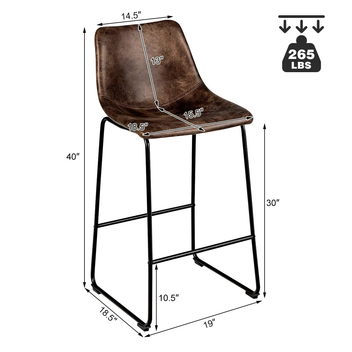 Vintage Faux Suede Bar Stools, with Metal Legs, Back and Footrest