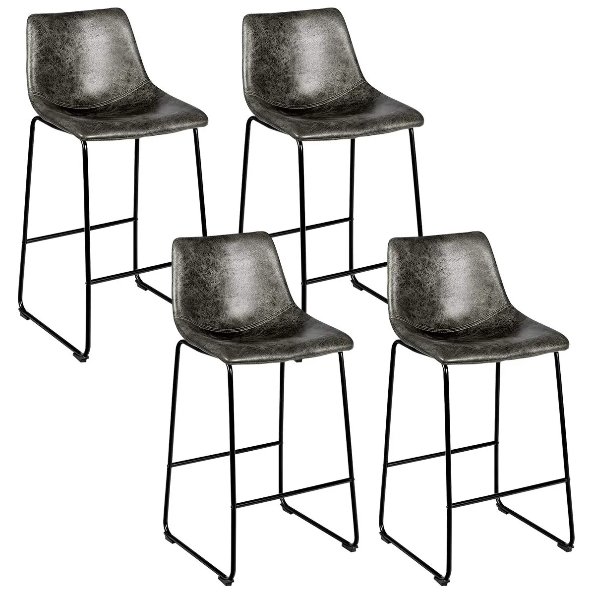 Vintage Faux Suede Bar Stools, with Metal Legs, Back and Footrest