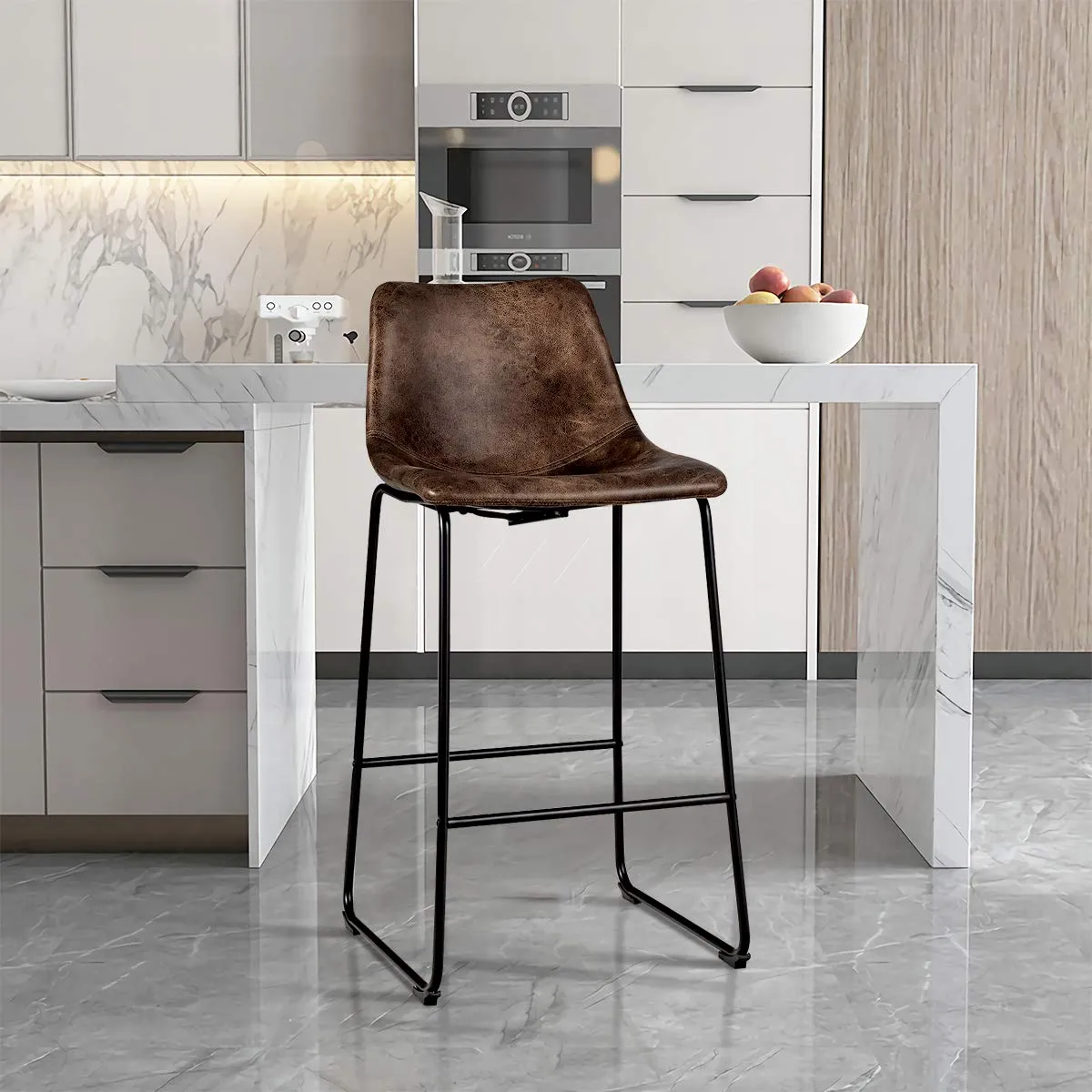 Vintage Faux Suede Bar Stools, with Metal Legs, Back and Footrest