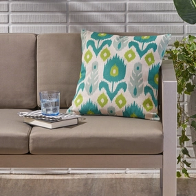 Water Resistant 18-inch Square Pillow, Teal  / Green Print - NH797503 patio chairs, outdoor seating