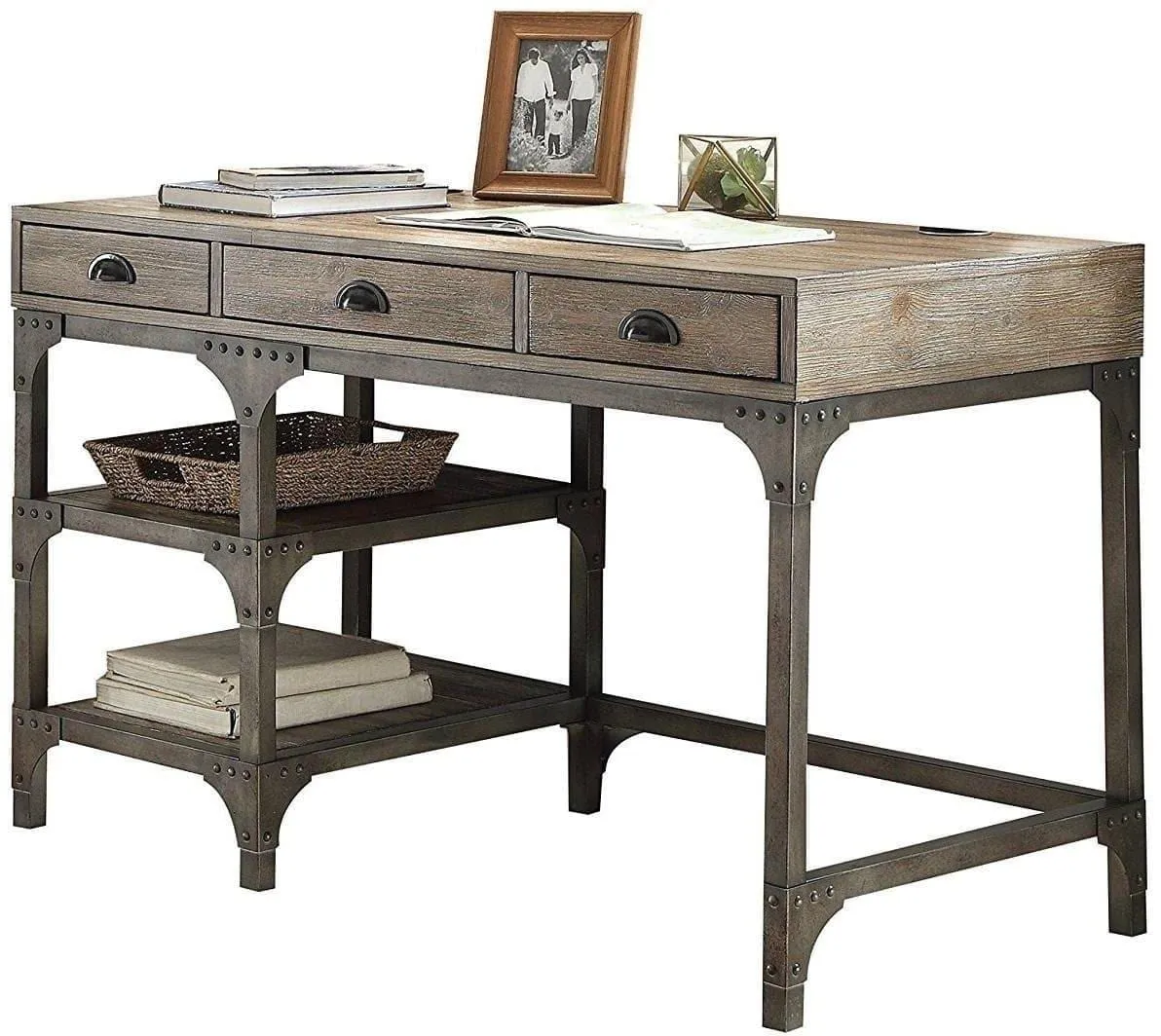 Weathered Oak and Antiqued Iron Desk