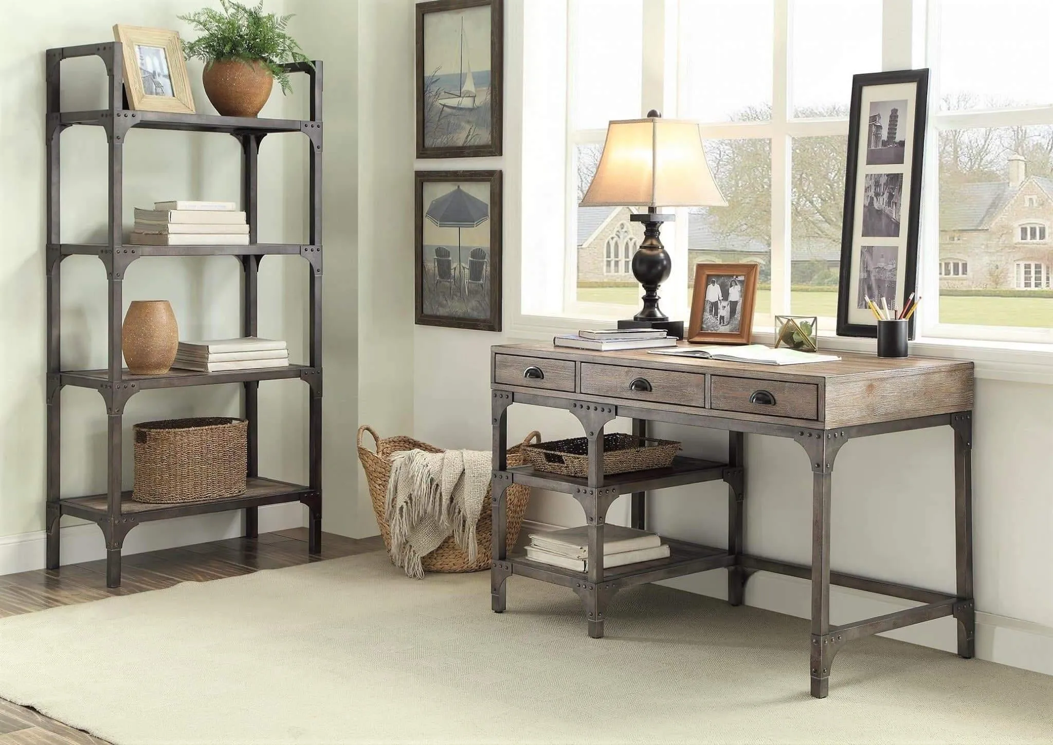 Weathered Oak and Antiqued Iron Desk
