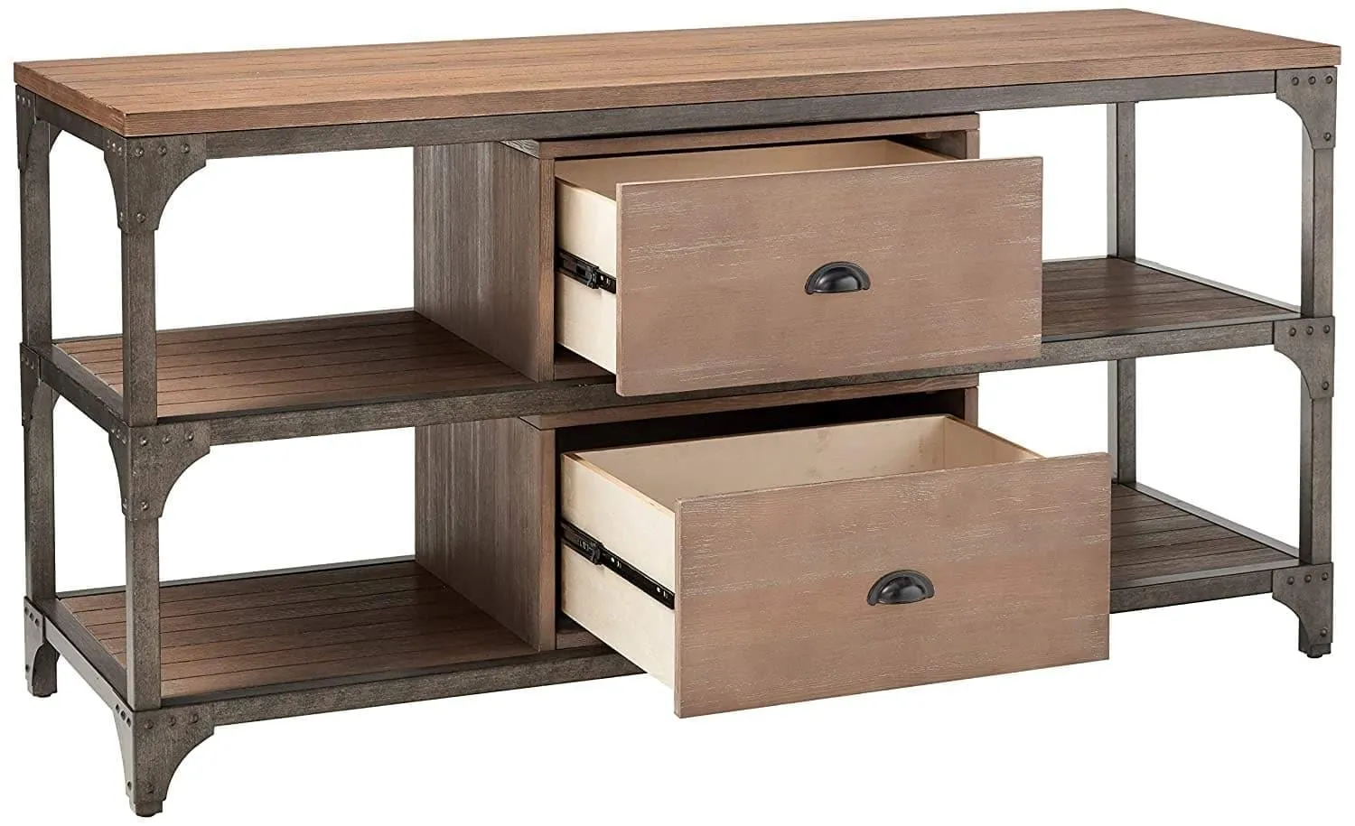 Weathered Oak and Antiqued Iron TV Stand