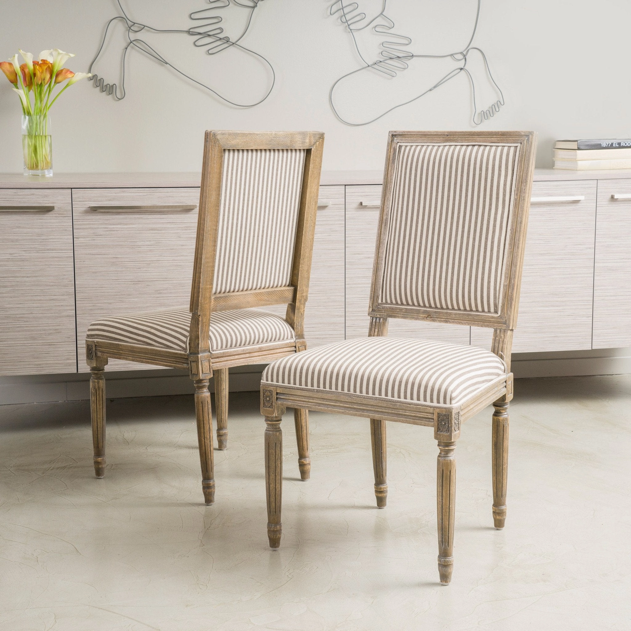 Weathered Dark Coffee Stripe Dining Chairs (Set of 2) - NH641592 dining table set, 6-piece dining set