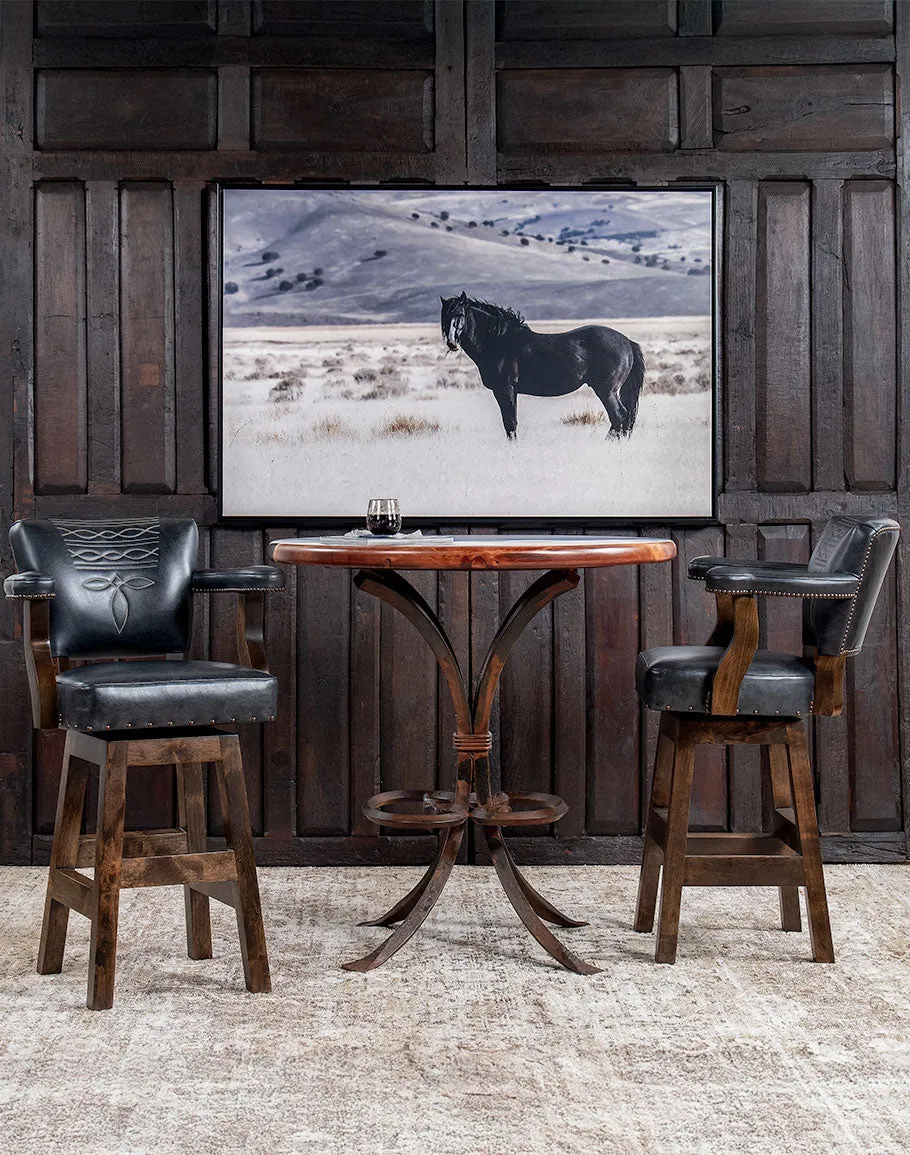 Western Boot Stitch Black Leather Bar & Counter Chairs
