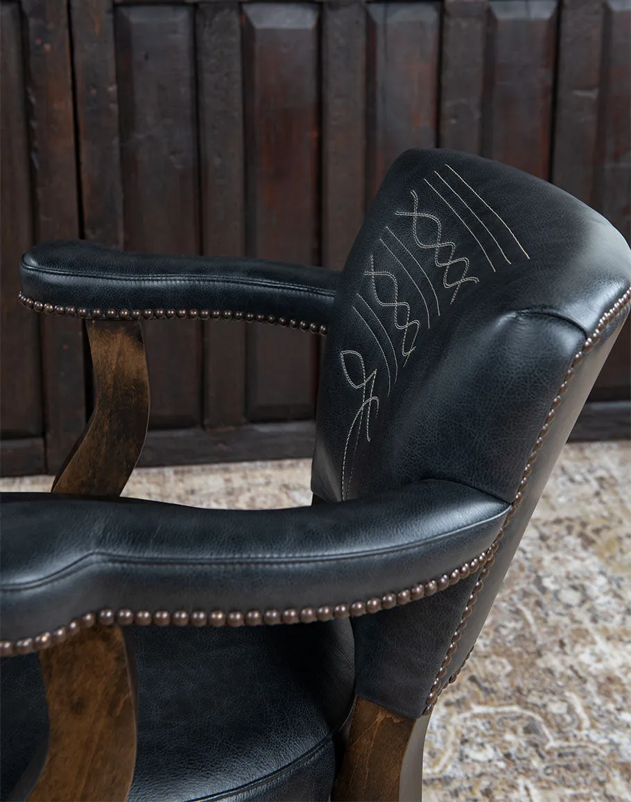 Western Boot Stitch Black Leather Bar & Counter Chairs