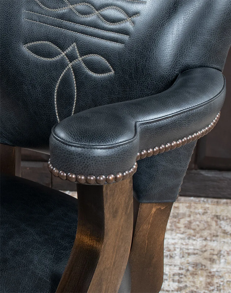 Western Boot Stitch Black Leather Bar & Counter Chairs
