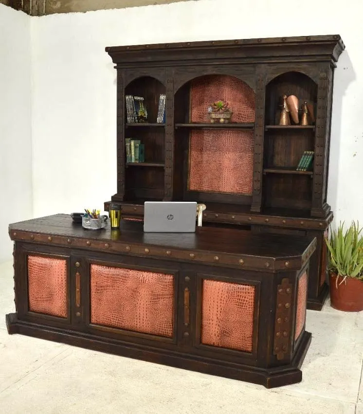 Western Executive Desk & Credenza with Hutch