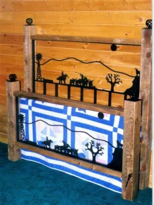 Western Iron Bed with Rustic Wood Posts gaming chair, computer chair