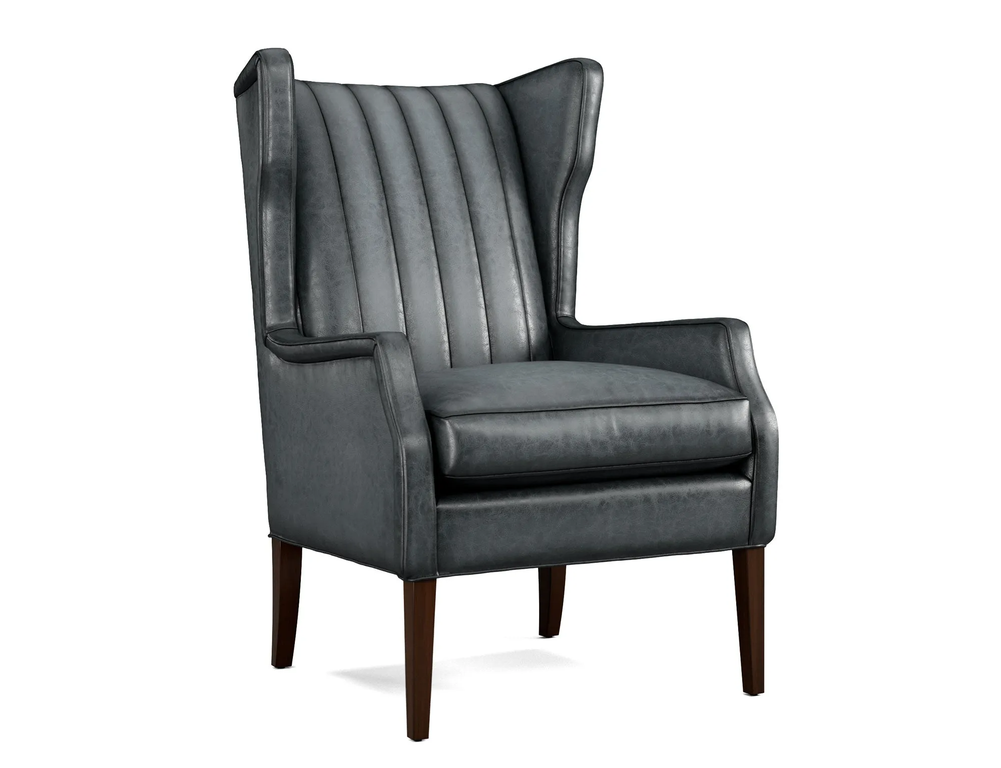 Western Leather Wingback Chair with Channel Stitching
