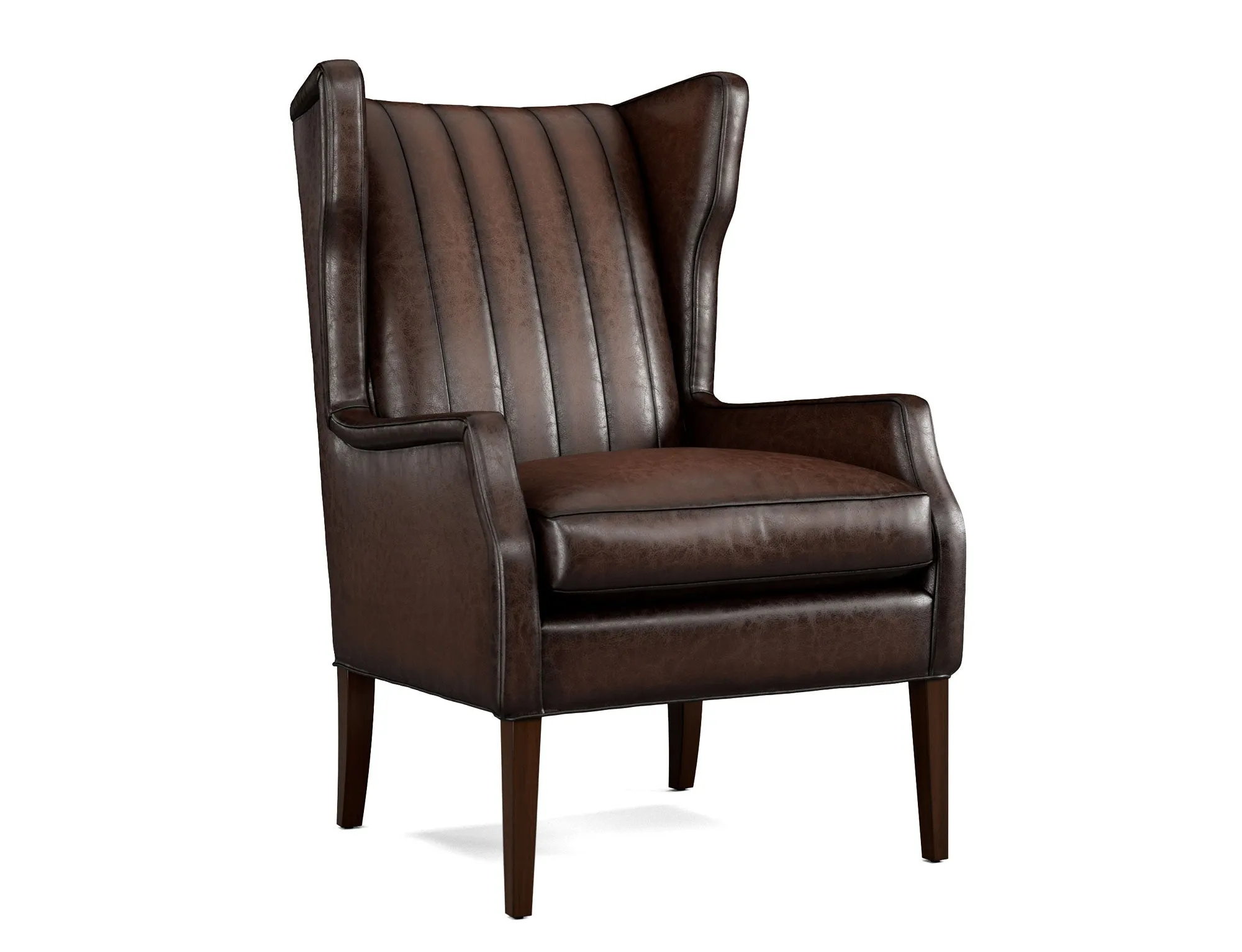 Western Leather Wingback Chair with Channel Stitching
