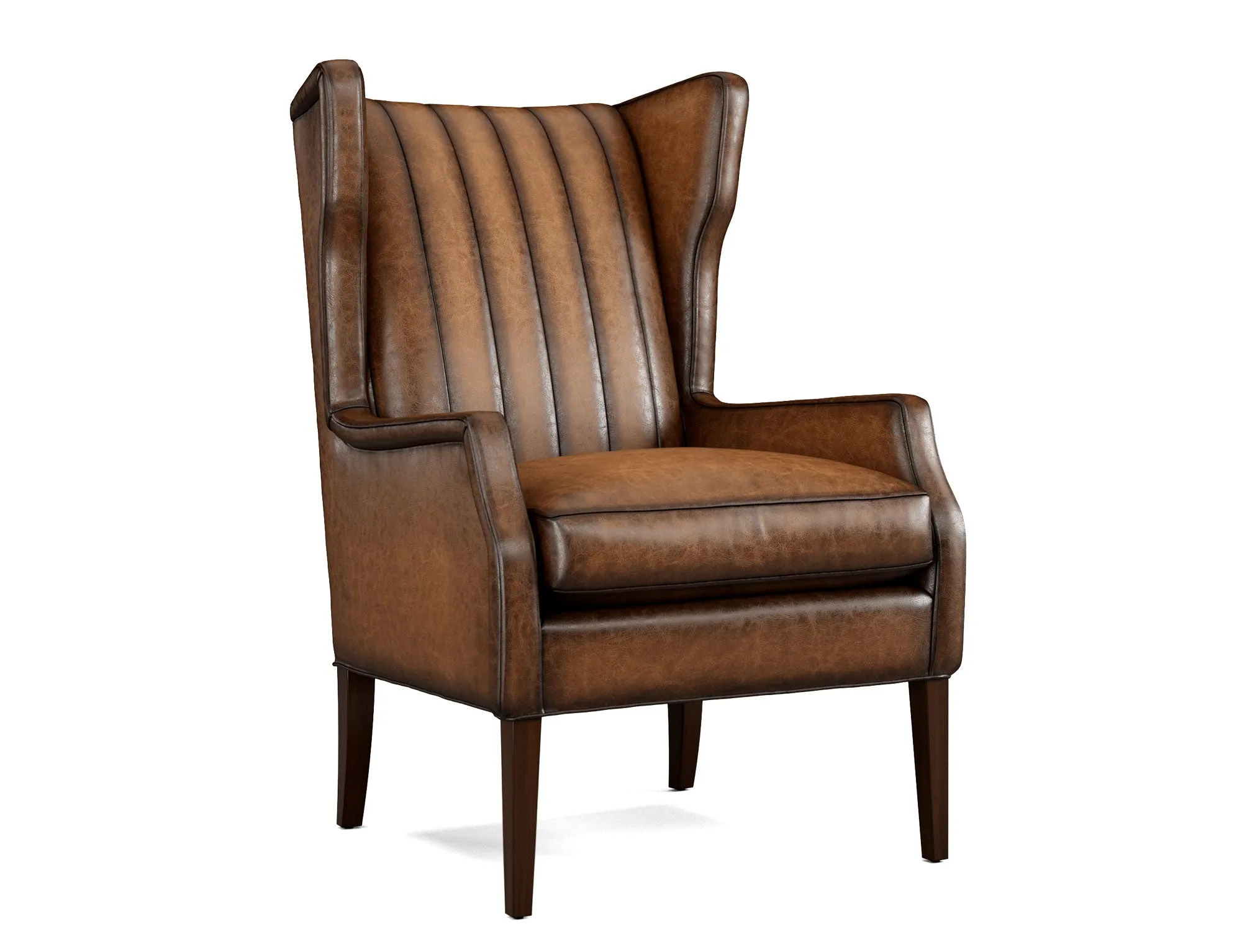Western Leather Wingback Chair with Channel Stitching