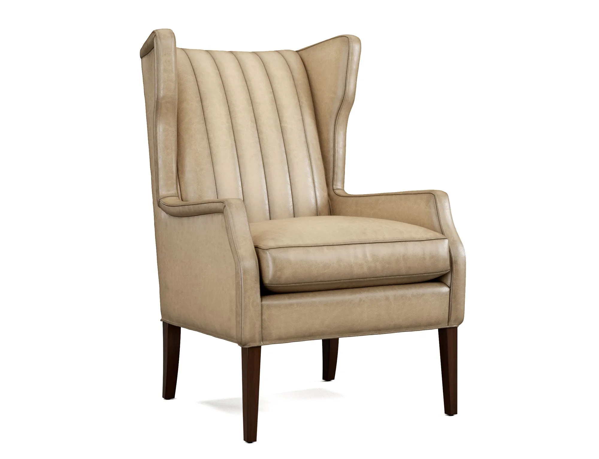 Western Leather Wingback Chair with Channel Stitching