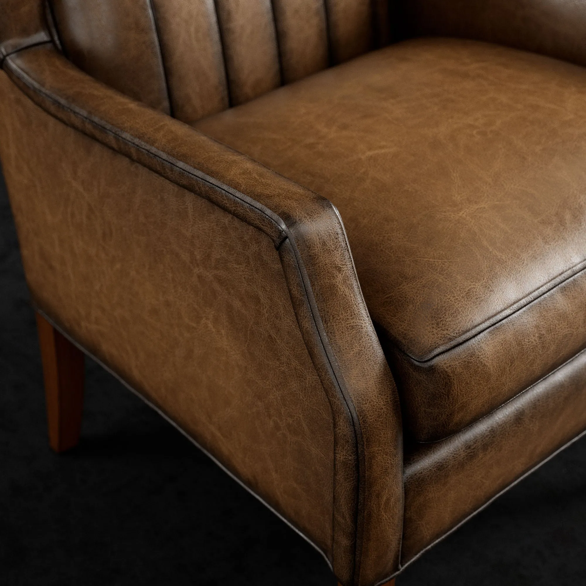 Western Leather Wingback Chair with Channel Stitching