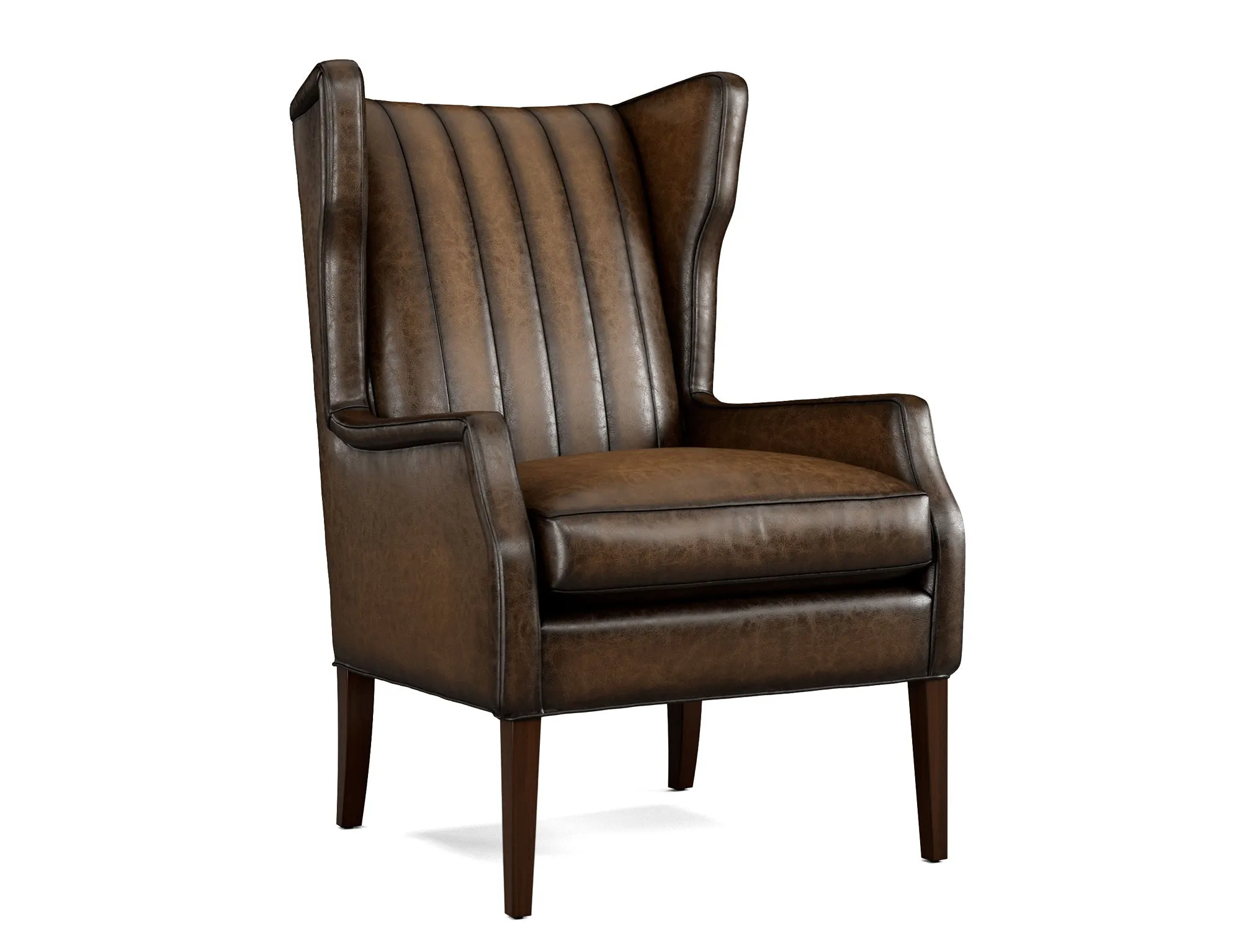 Western Leather Wingback Chair with Channel Stitching