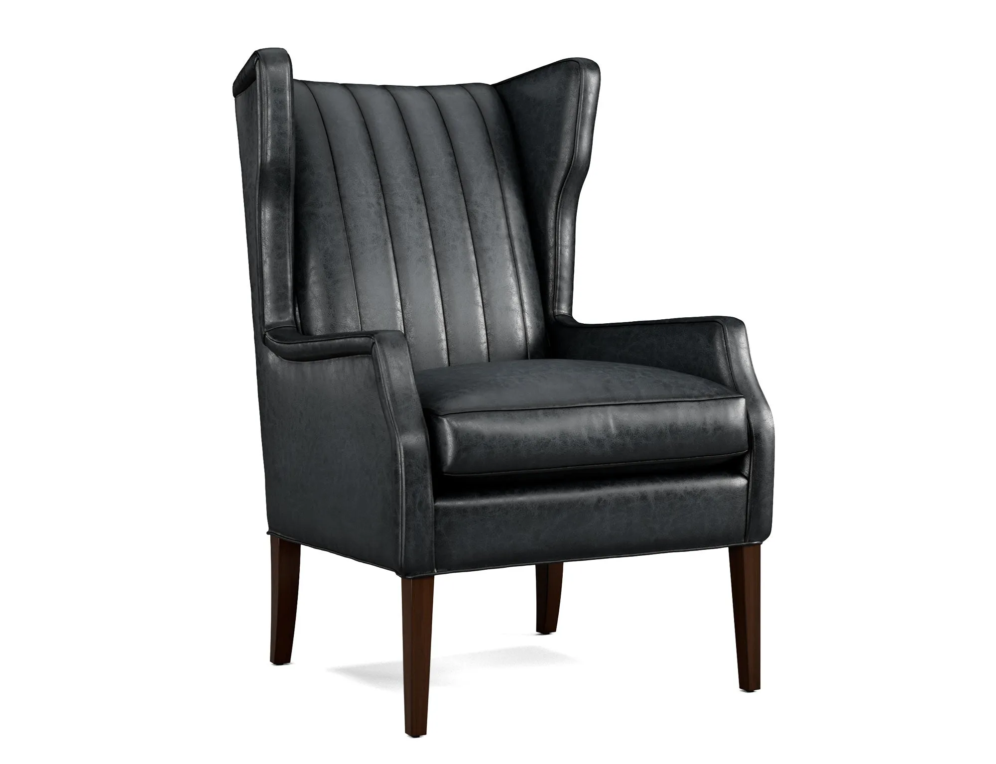Western Leather Wingback Chair with Channel Stitching