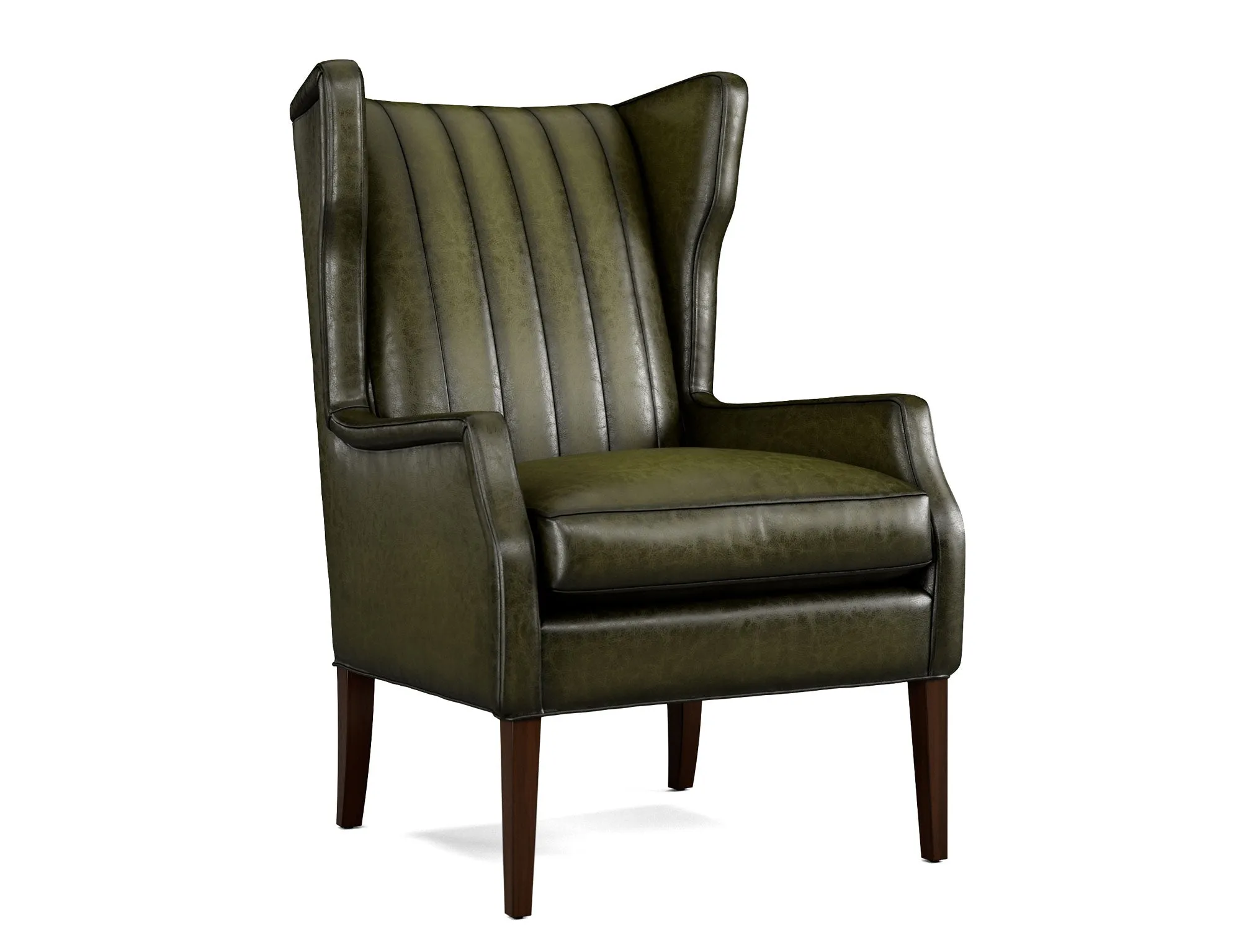 Western Leather Wingback Chair with Channel Stitching