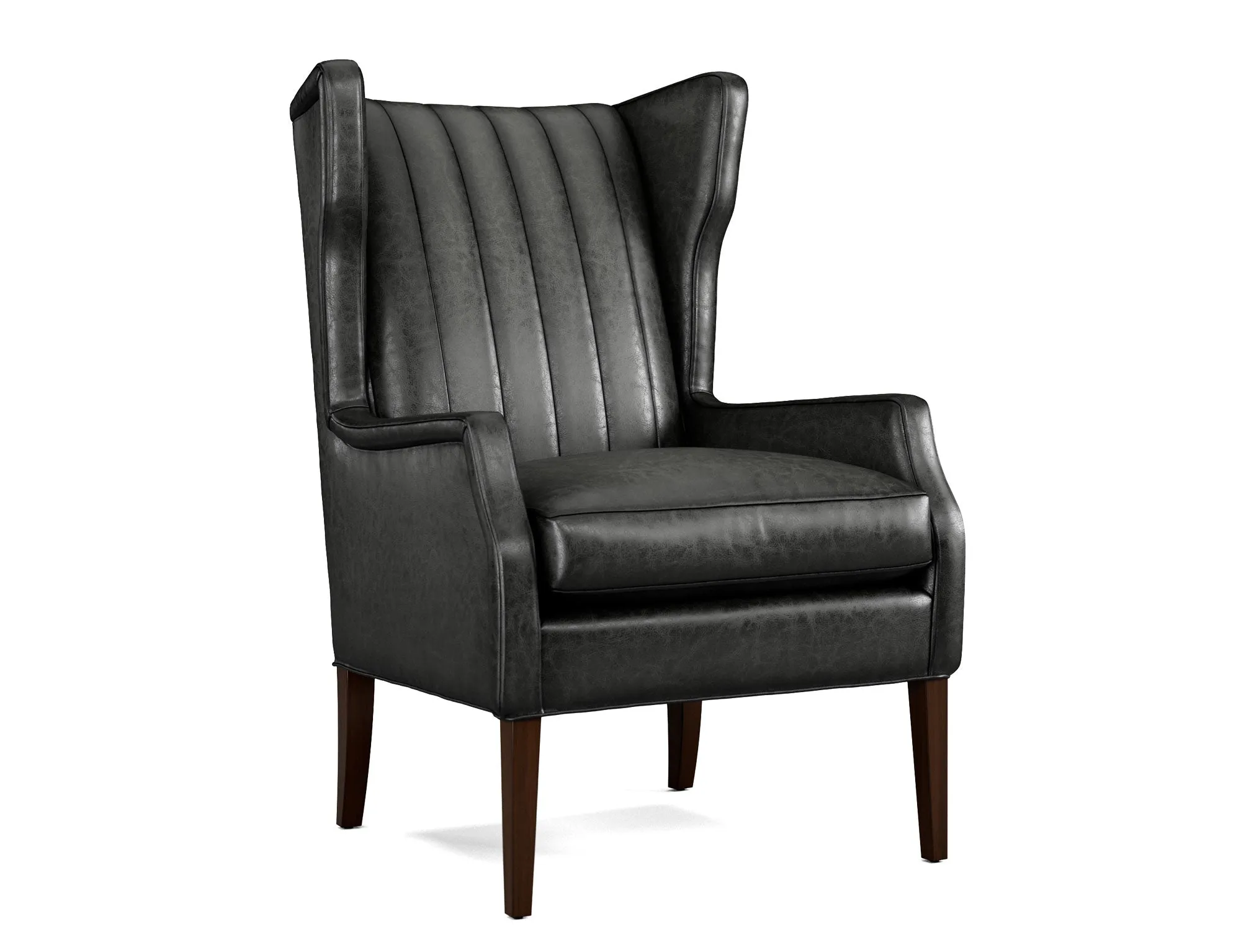 Western Leather Wingback Chair with Channel Stitching