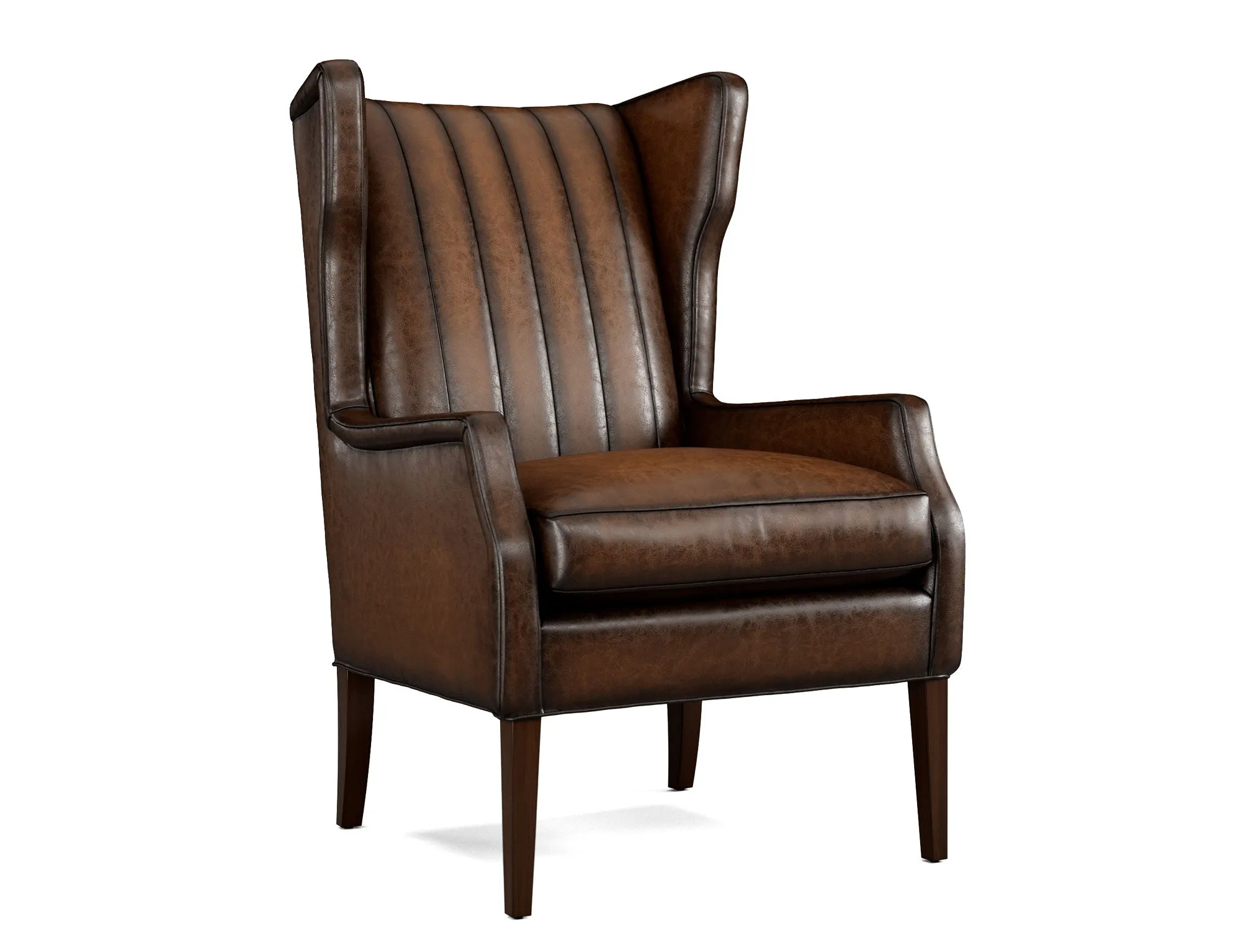 Western Leather Wingback Chair with Channel Stitching