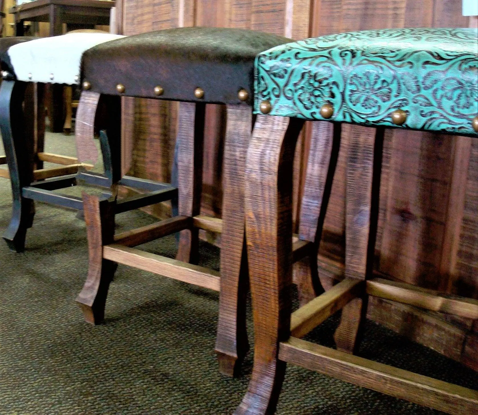 Western Style Embossed Leather Stools