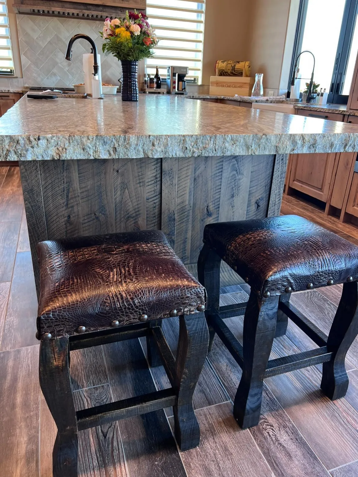 Western Style Embossed Leather Stools