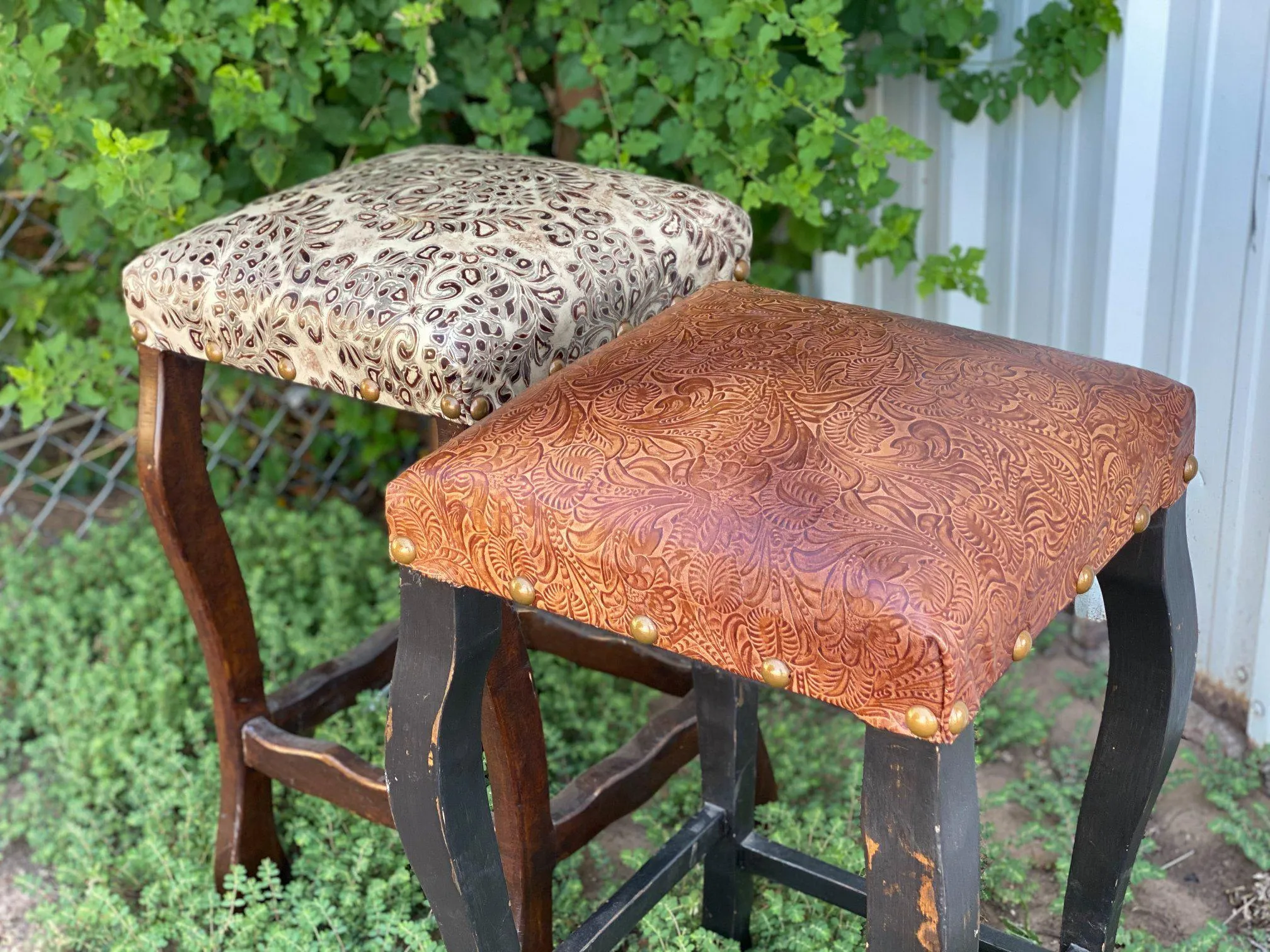 Western Style Embossed Leather Stools