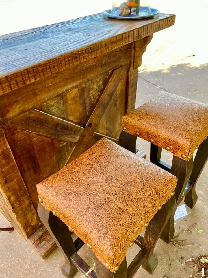 Western Style Embossed Leather Stools