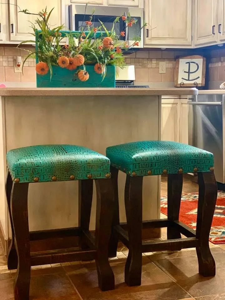 Western Style Embossed Leather Stools