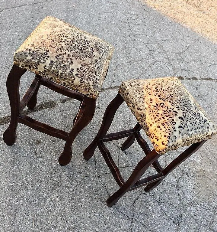 Western Style Embossed Leather Stools
