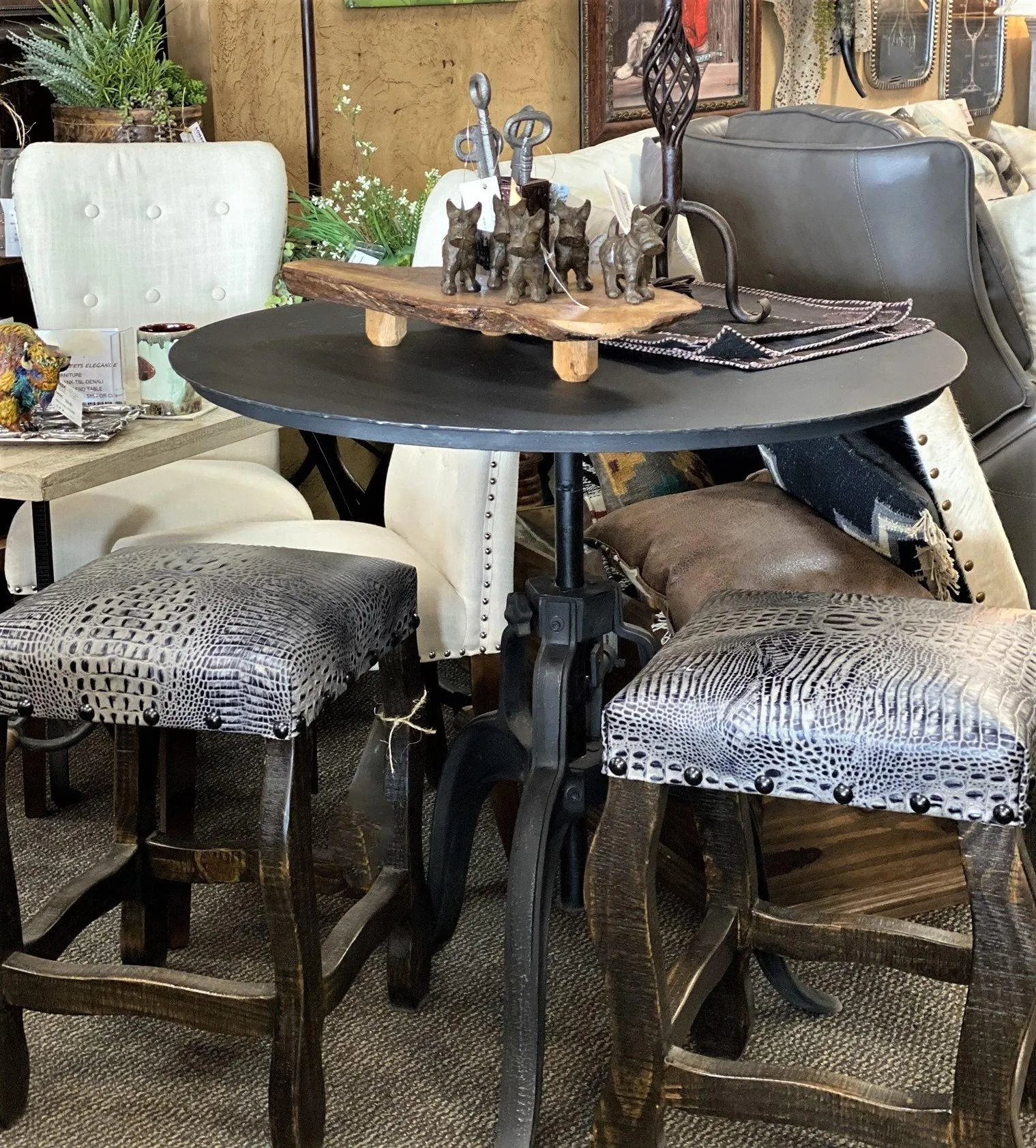 Western Style Embossed Leather Stools