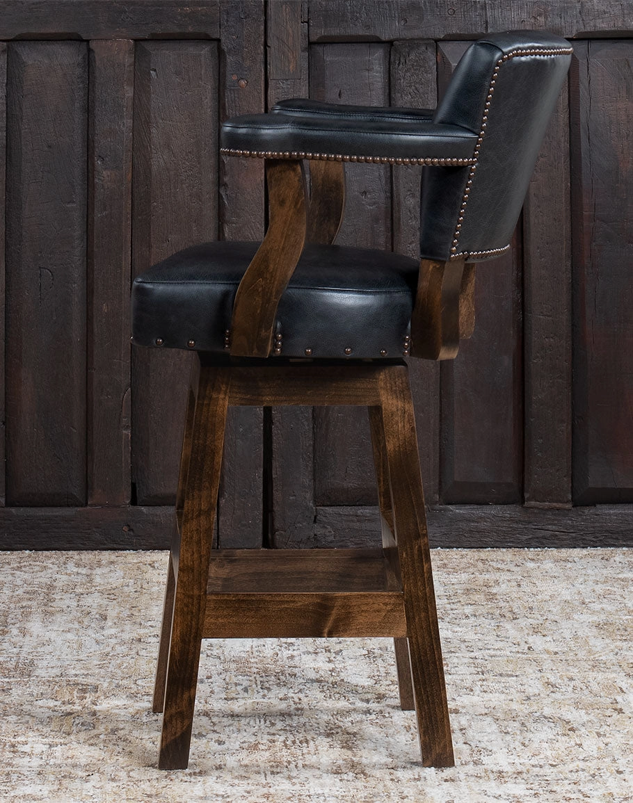 Western Boot Stitch Black Leather Bar & Counter Chairs