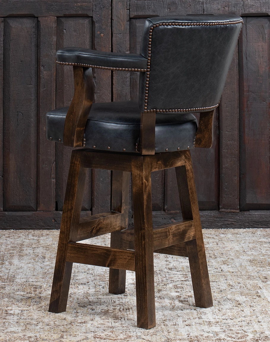 Western Boot Stitch Black Leather Bar & Counter Chairs