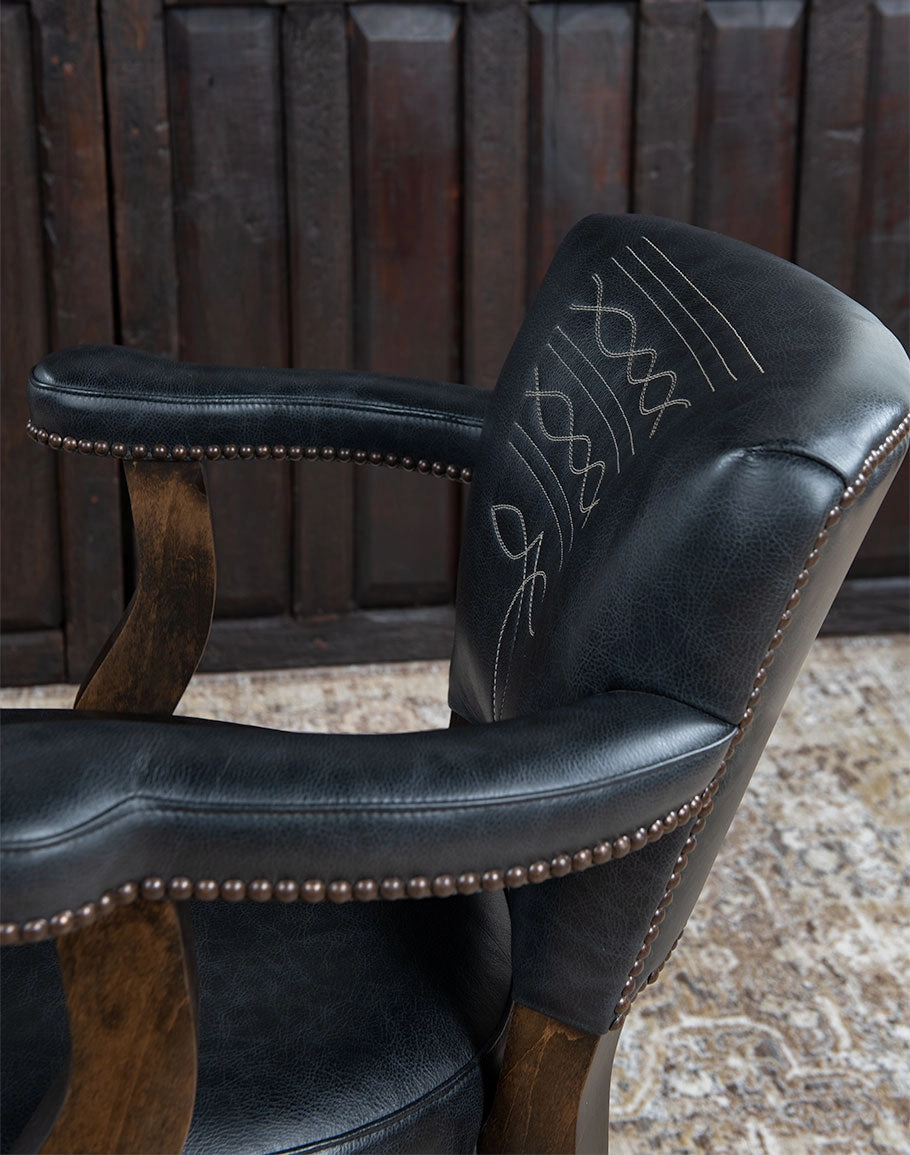 Western Boot Stitch Black Leather Bar & Counter Chairs