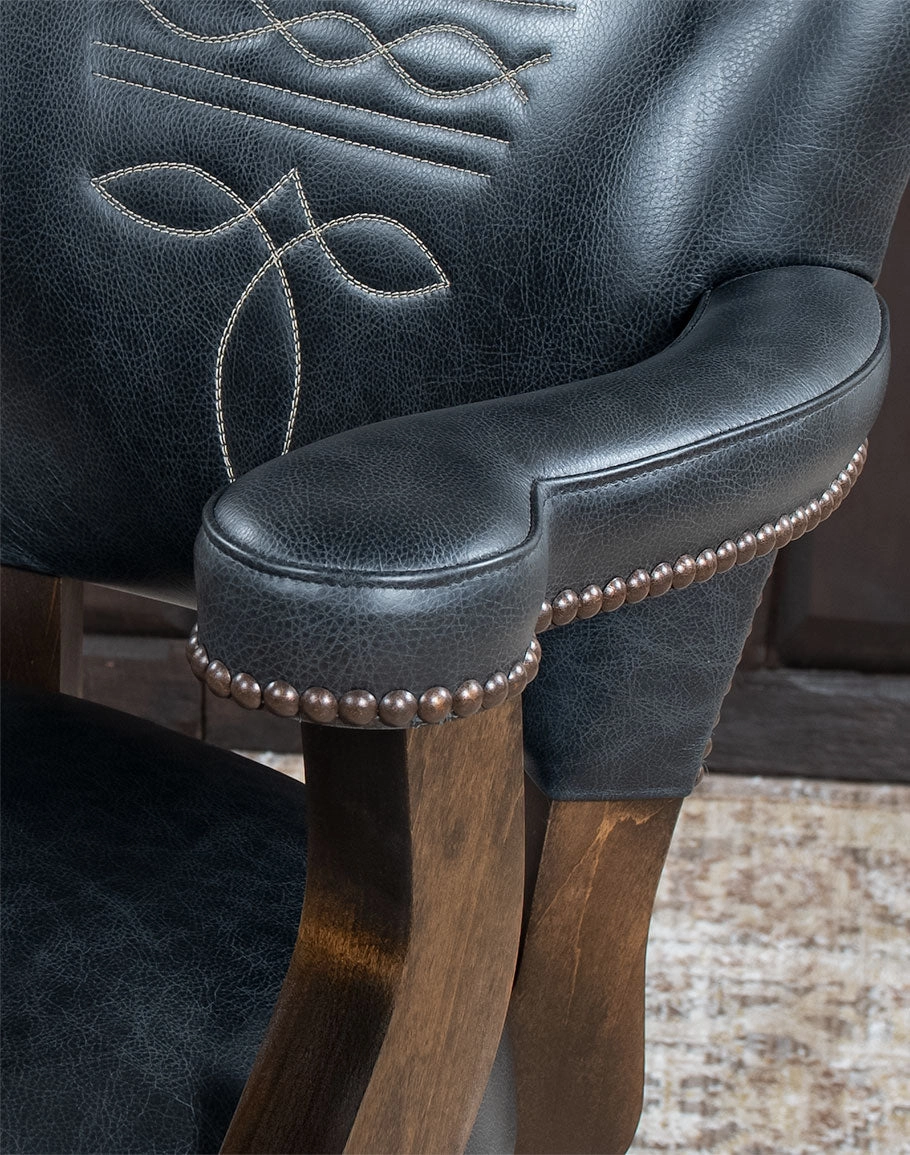 Western Boot Stitch Black Leather Bar & Counter Chairs