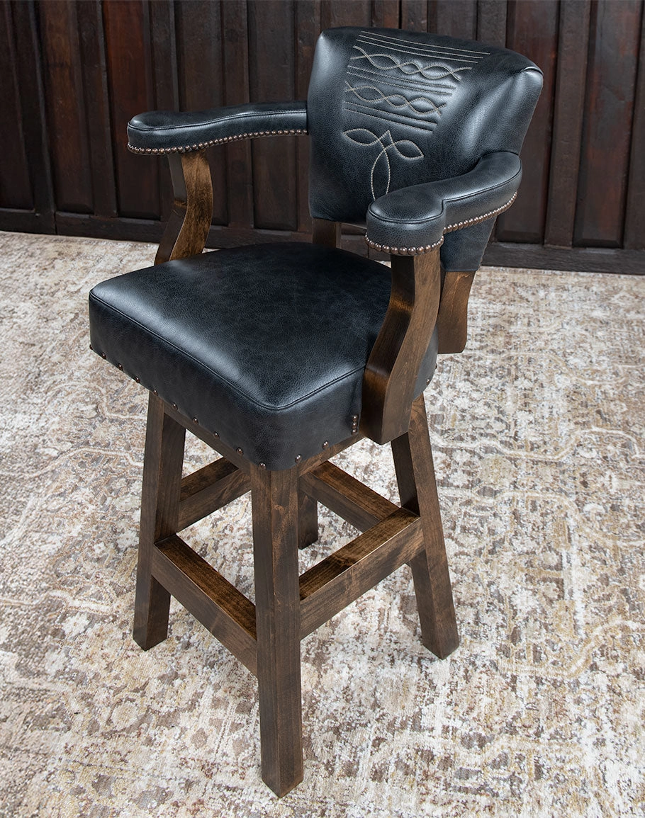 Western Boot Stitch Black Leather Bar & Counter Chairs