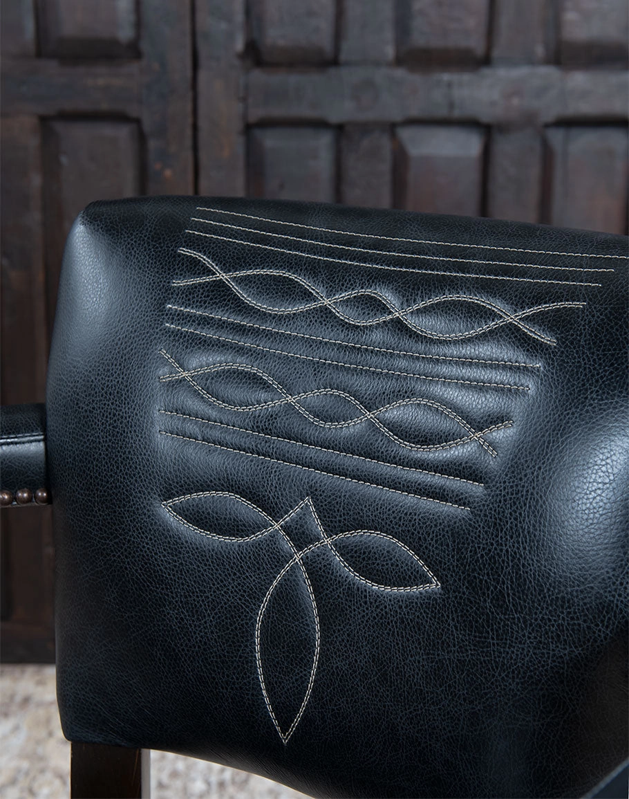 Western Boot Stitch Black Leather Bar & Counter Chairs