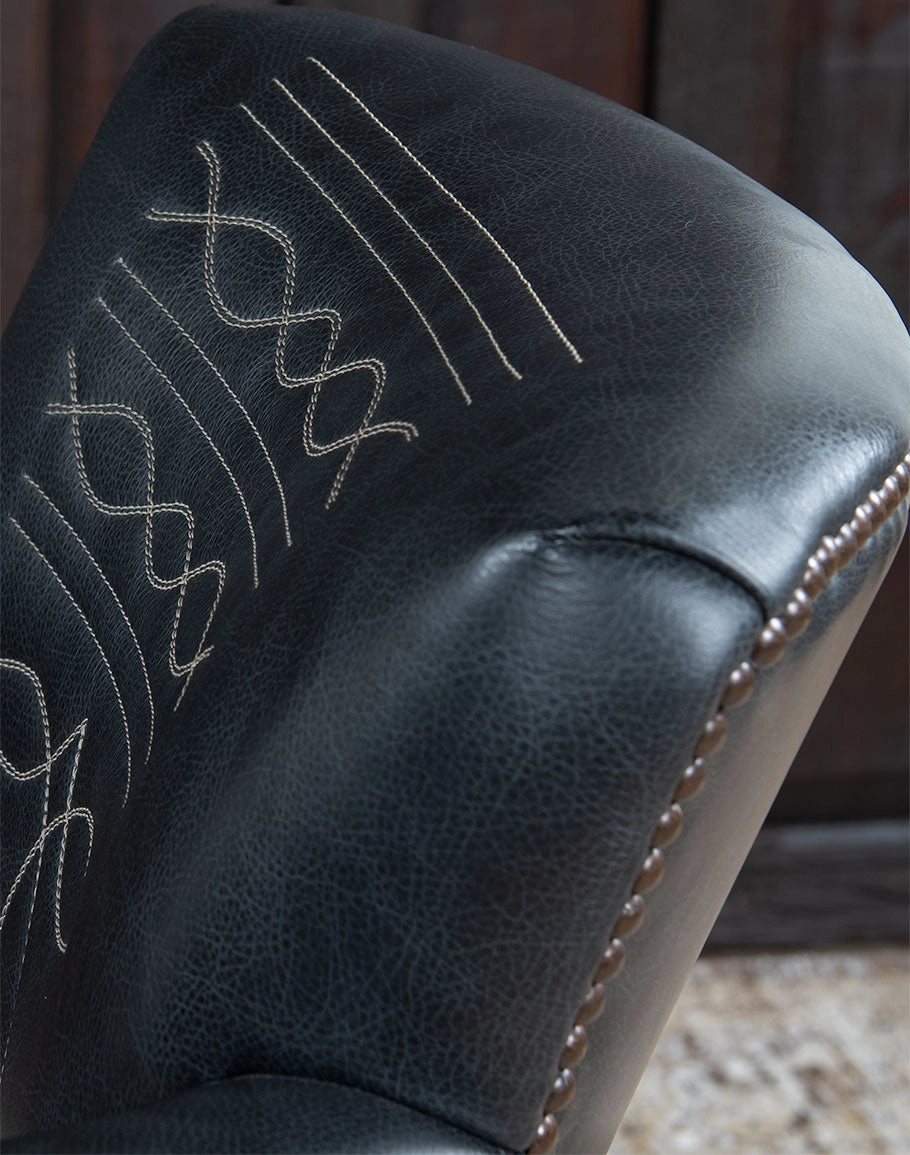 Western Boot Stitch Black Leather Bar & Counter Chairs