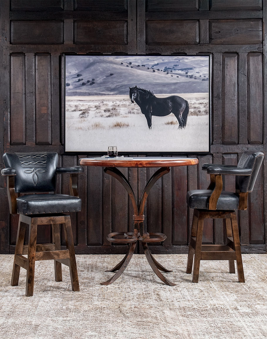 Western Boot Stitch Black Leather Bar & Counter Chairs